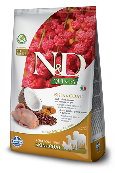 FARMINA N&D Quinoa Grain-Free Adult Dog Food for All Breeds: Skin and Coat Quail recipe