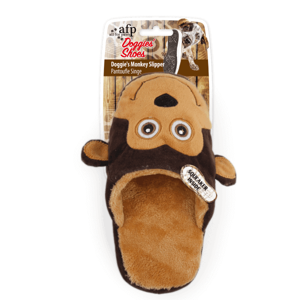 All For Paws Dog Toy Doggie's Monkey Slipper Brown (15cm x 21cm)