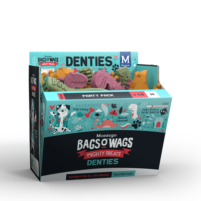 DENTIES Party Pack Montego Bags O' Wags Treats: Medium - 18 Pieces