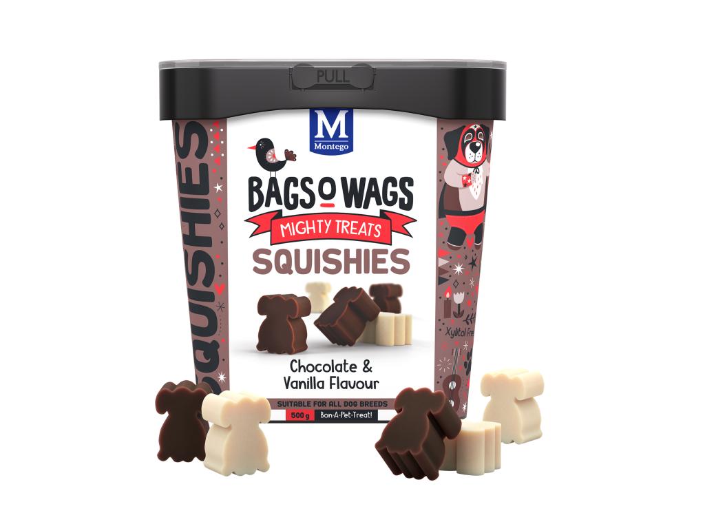 SQUISHIES Montego Bags O' Wags Treats:  Chocolate and Vanilla Flavour Dog Treats 500g