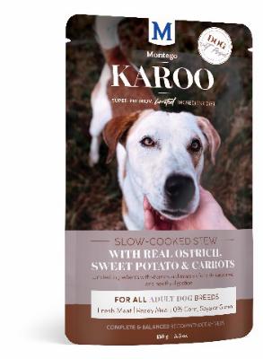 MONTEGO KAROO Wet Adult Dog Food - Ostrich & Carrots - 8 x 150g Pouches