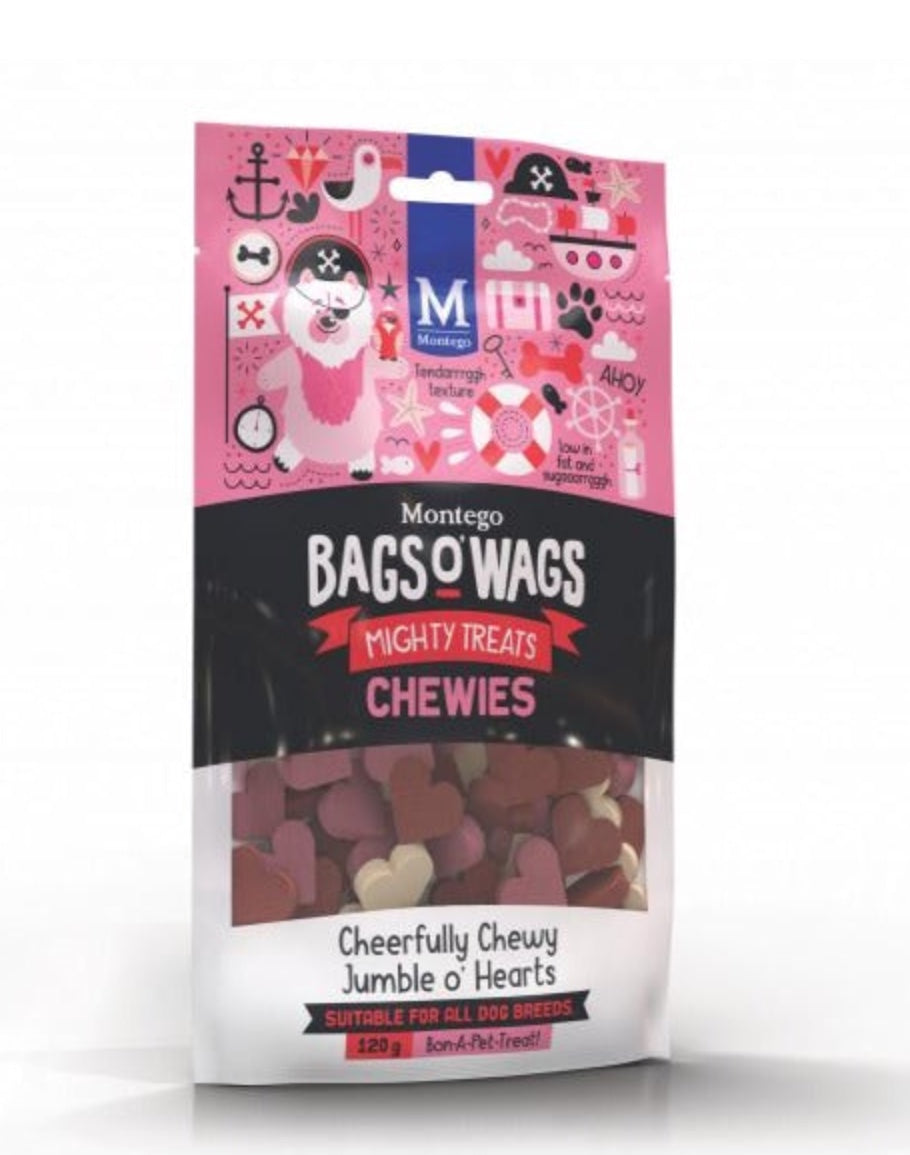 HEART MIX:  Montego Bags O Wags Treats Chewies - 120g, 500g or 1.5kg